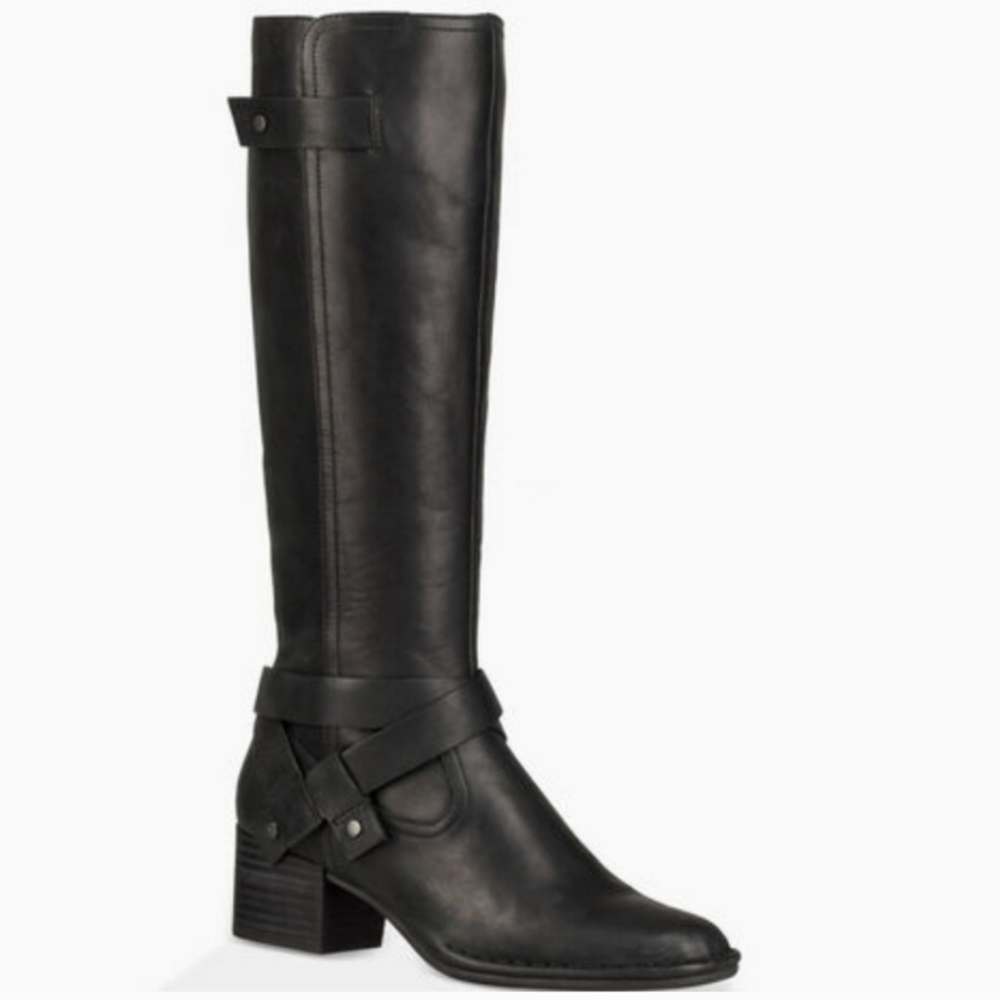 Ugg Bandera Knee High Leather Boots in Black. Designer  UGG sn 1095056 #484